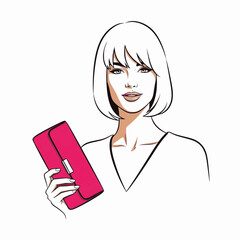 Woman holding pink clutch in white top