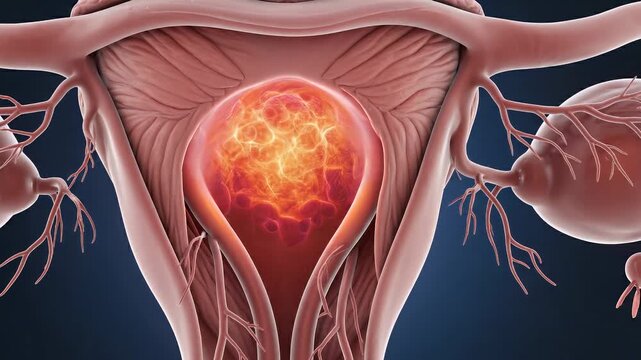 Medical Illustration of Uterus and Ovaries Anatomy.