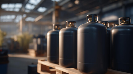 Rows of export grade cylinders ready for overseas delivery, clean surfaces and secure valves representing certified manufacturing, safety control, and international trade. cinematic color