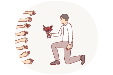 Seductive man with bouquet of flowers is popular with women want to date lavilas