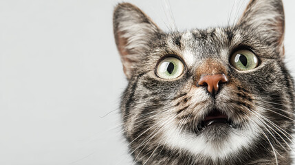 Close-Up of a Tabby Cat's Face with Green Eyes