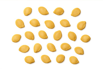 Yellow pumpkin seeds scattering transparent background