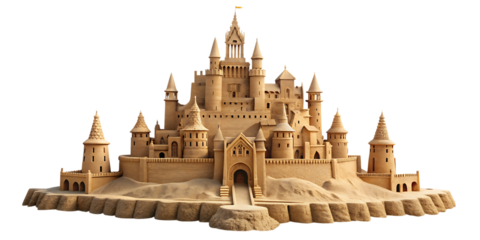 Large Sand Castle on White Background isolated on a transparent background isolated on a white background