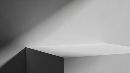 A black and white corner with a beam of light shining on the wall and floor surface high quality
