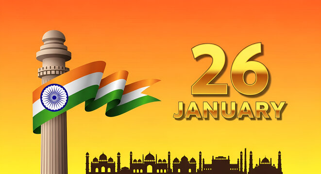 New Emblem of India 2022. 3D look and creative poster design for 26 January, India's republic day.