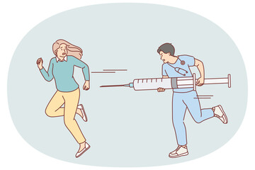 Cowardly woman suffers from Vaccinophobia and runs away from doctor with large syringe