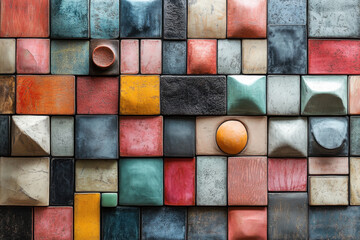 Colorful squares on wall.