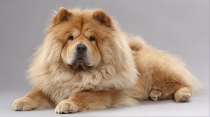 Fluffy Long-Haired Dog Lying on White Background