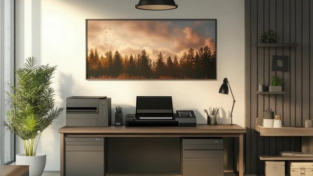 Video A desk with a printer and paper tray