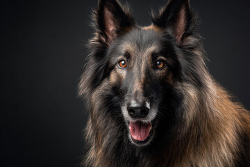 Close-up portrait of a dog with expressive amber eyes