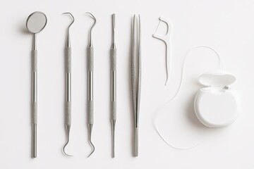 Dentistry concept Tooth model and dental instruments on colored background with space for text for oral care design