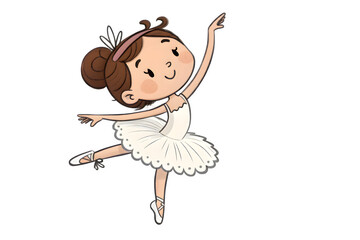 Cute cartoon ballerina girl dancing isolated on transparent background