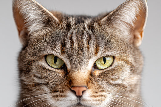 Tabby cat with intense green eyes - Powered by Adobe