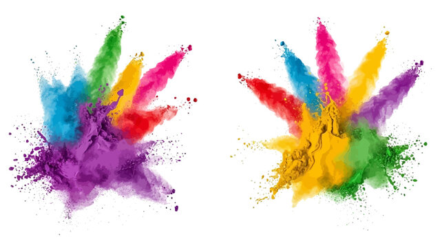 Vibrant colorful paint splatters on white background in artistic illustration f11.eps