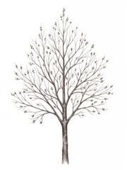 Obraz premium Monochrome cherry tree with sparse leaves for cherry tree pruning structure study and garden layout design