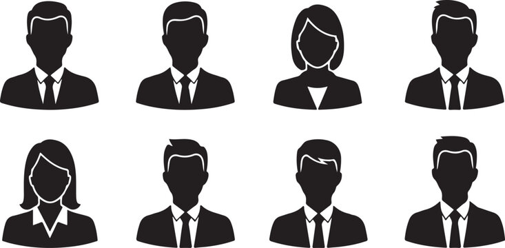 Collection of professional silhouette avatars for men and women in business attire