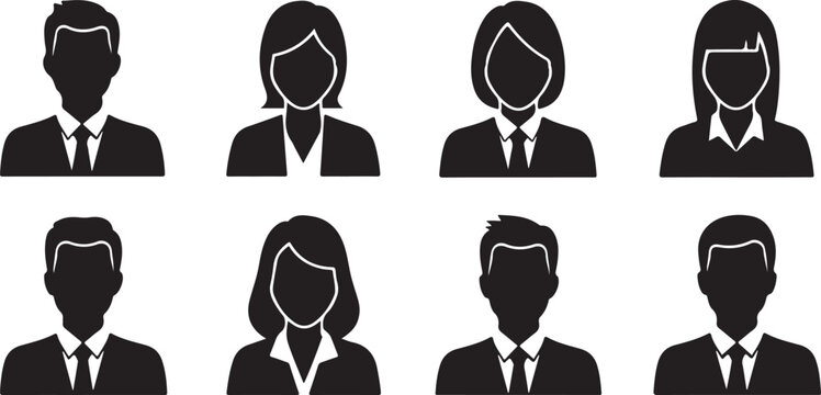 Diverse group of professional silhouettes representing men and women in business attire