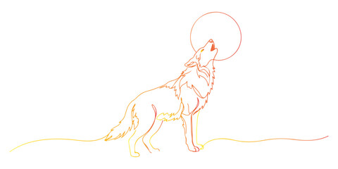 Continuous one line of a wolf howling facing the moon, animal world and wildlife, drawn vector illustration. © Pure Outline 