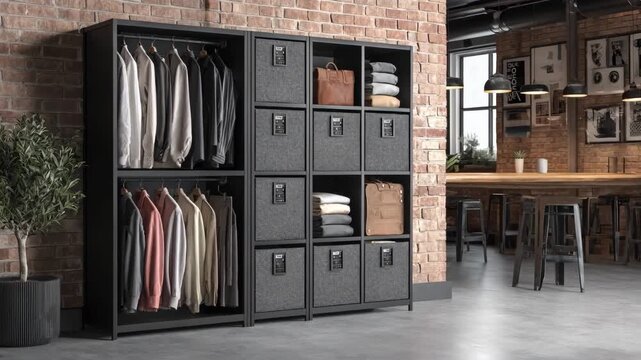 Medium shot of combo lock garment locker with secure compartments for organized clothing storage in a bustling locker room environment