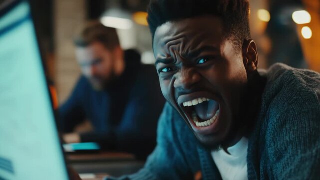 Man expressing anger at computer issues.