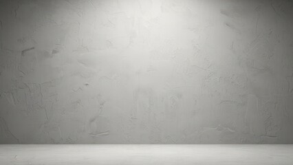 a gray wall with a light shining on it and a white floor in front of the wall is shown