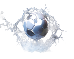 Soccer ball surrounded by splashing water on white background isolated on a transparent background black 1