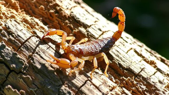 Close-up of a scorpion on log, nature, danger, wildlife, insect, wood.