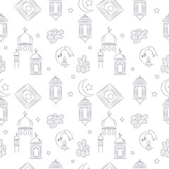 Ramadan Kareem background with mosque and dates, Islamic holiday concept