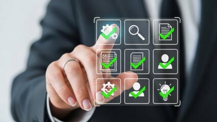 Executive managing business operations with digital interface