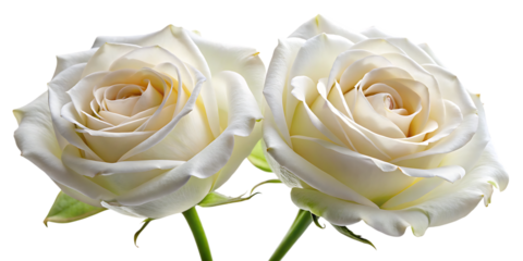 Two white roses on white background isolated on a transparent background flowers