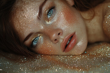 Woman with glitter on face.