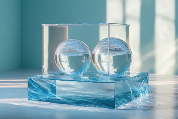 clear glass spheres on a table.