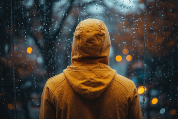 Person standing in the rain.
