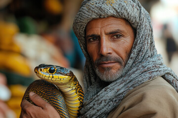 A man holding a cobra.