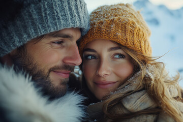 Couple walking in snow.