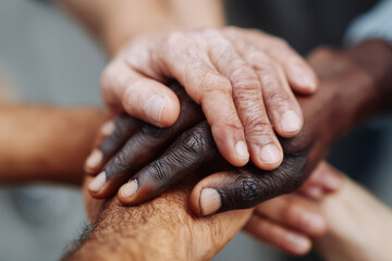 A group of people are holding hands in a circle