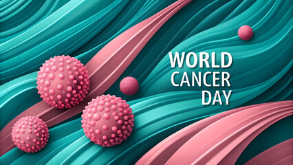 World Cancer Day Abstract Medical Background with Cancer Cells Illustration