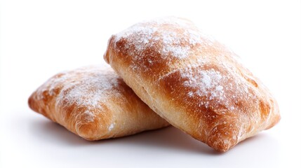 fresh baked ciabatta bread isolated on white background, simple food photography, artisan bakery concept