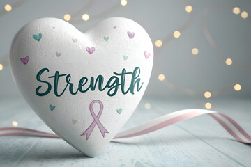 Strength Cancer Awareness Concept with Heart Shape and Awareness Ribbon