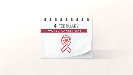 World Cancer Day on 4 February Awareness Calendar with Pink Ribbon