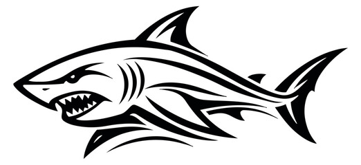 Obraz premium Tribal line art illustration of a shark depicting an aggressive posture for a bold logo design