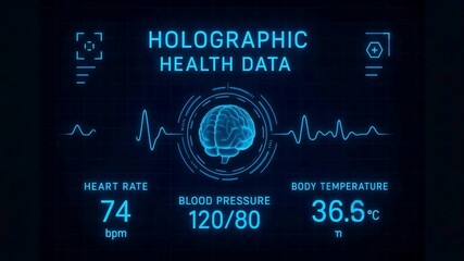 Holographic display shows vital signs data on a futuristic health monitoring screen - Powered by Adobe