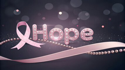 Hope Cancer Awareness Typography with Ribbon and Inspirational Lighting