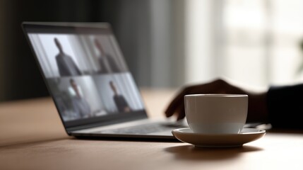 work from home video conference, people meeting colleagues via laptop during self isolation and social distancing