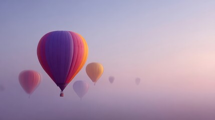 Obraz premium colorful hot air balloons flying in sky at sunrise, freedom and travel inspiration concept