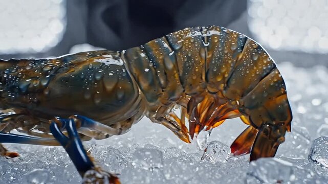 Freshly caught prawn on ice for seafood market display
