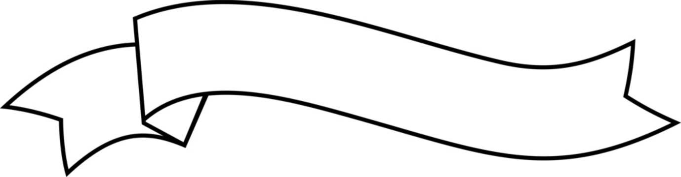 Banner ribbon outlined in thin white strokes. Simple empty decorative element resembling a scroll, suited for classic graphic layouts.
