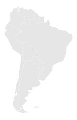 Obraz premium Gray map of south america with country borders