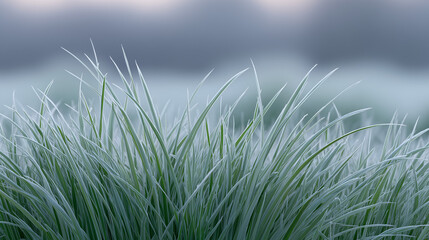 Fototapeta premium Frosted grass macro in blue green tones