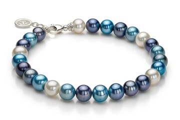 Obraz premium Beautiful Bracelet Made of Pearls in Blue and White Colors on a Plain Background